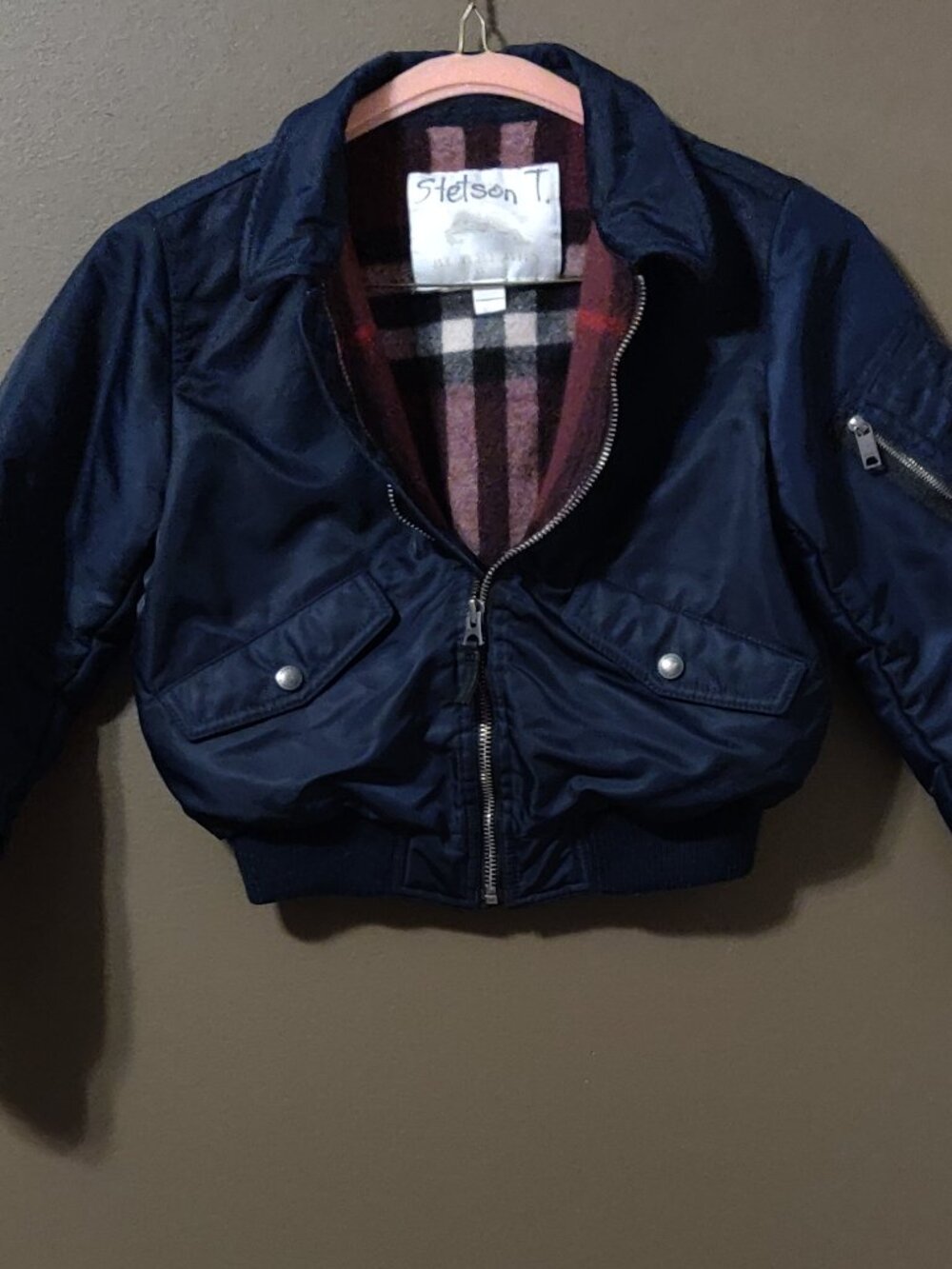 Burberry Children Navy Blue Bomber Jacket SIZE 7Y